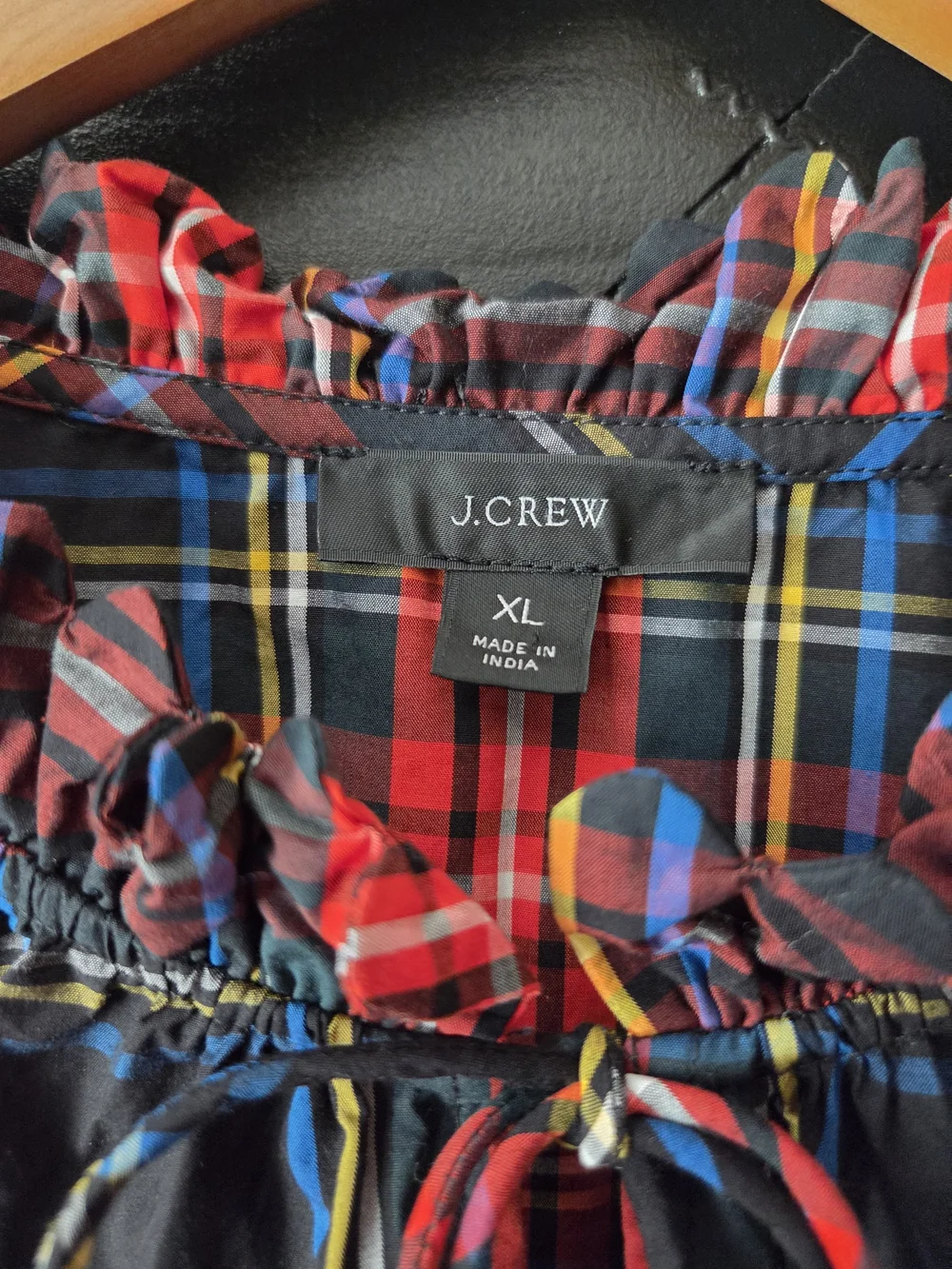 J. Crew Women's Red Plaid Ruffle-Neck Top ~ Size XL